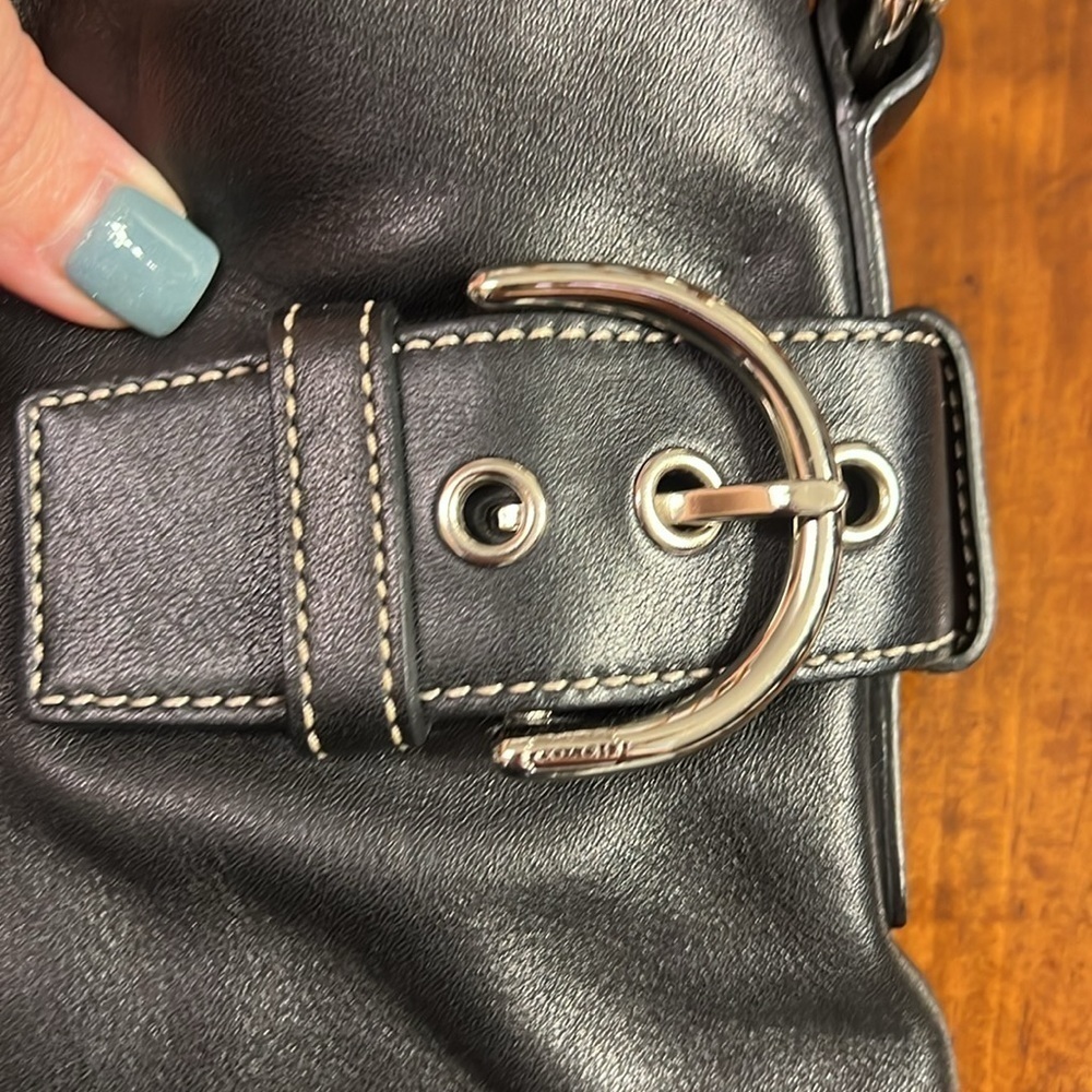 Coach handbag. Black all leather Coach purse with two silver buckles. - Picture 5 of 9